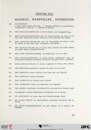 Hausrat, Wandteller, Gibsbürsten (Nr. 246-264)