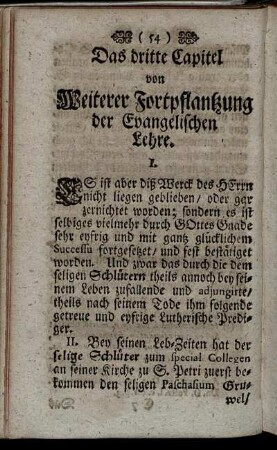 Das dritte Capitel von Weiterer Fortpflanzung der Evangelischen Lehre.