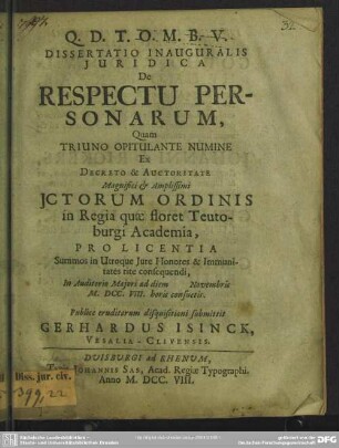 Dissertatio Inauguralis Iuridica De Respectu Personarum