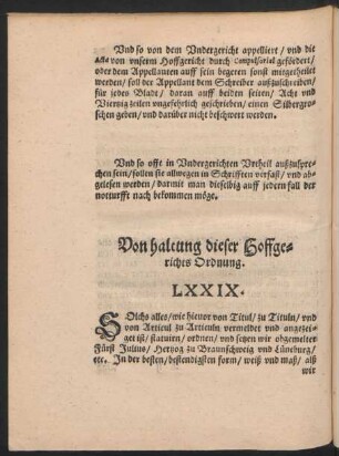 Von haltung dieser Hoffgerichts Ordnung. LXXIX.