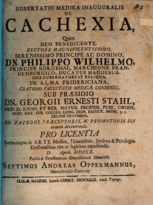 Dissertatio medica inauguralis de cachexia