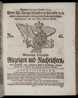 No. 41. Montags, den 14ten October, 1754.