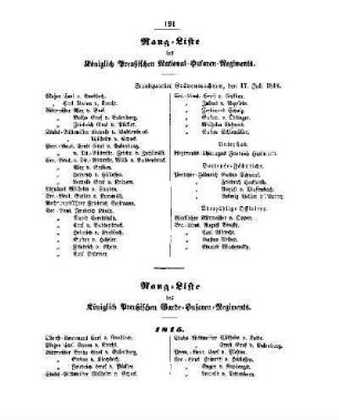 Rang-Liste von 1814 - 1869