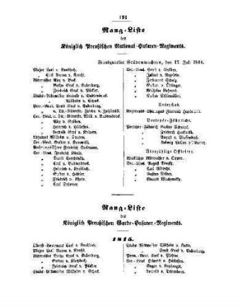 Rang-Liste von 1814 - 1869