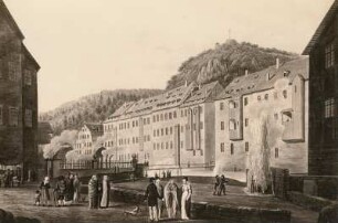 Ansicht des Sprudels und der neuen Hygiea-Quelle in Karlsbad : Ansicht des Sprudels und der neuen Hygiea-Quelle in Karlsbad. . Aquarell (1801/1860). Dresden: Ehemals Sammlung Nathansohn