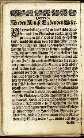 Vorrede An den Kunst-Liebenden Leser.