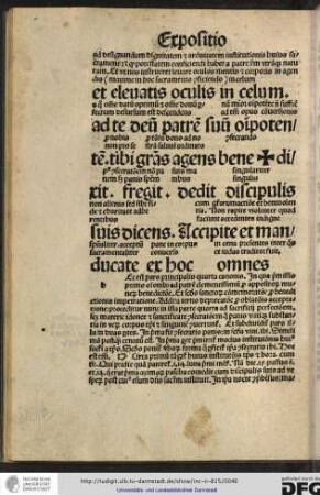[H]ec est pars principalis quarta canonis, in qua premissis primo orationibus ad patrem clementissimum pro appositorum munerum benedictionem...