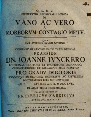 Diss. inaug. med. de vano ac vero a morborum contagio metu