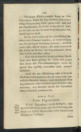 Achter Titel. Von Eigenthum