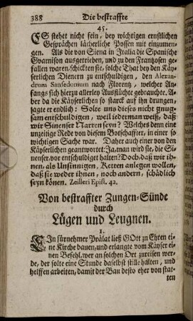 Von bestraffter Zungen-Sünde durch Lügen und Leugnen.