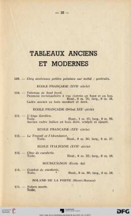 Tableaux anciens et modernes (Nr. 109-125)