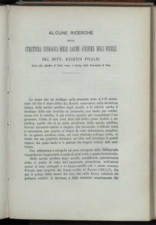 Alcune Ricerche Sulla Struttura Istologica Delle Sacche Aerifere Degli Uccelli