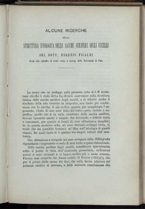 Alcune Ricerche Sulla Struttura Istologica Delle Sacche Aerifere Degli Uccelli
