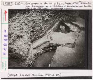 Trier, Dom: Grabungen im Garten des Bischofshofes 1952, Frühmittelalterliche Rundanlage an der Südostecke der konstantinischen Basilika