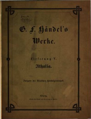 Georg Friedrich Händel's Werke, 5. Athalia : Oratorium