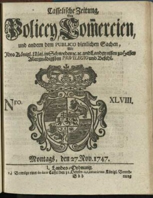 Nro. XLVIII, Montags, den 27. Nov. 1747
