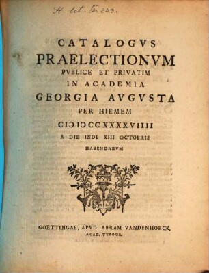 Catalogus praelectionum publice et privatim in Academia Georgia Augusta ... habendarum, WS 1749/50