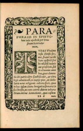 Paraphrasis In Epistolam Iudae apostoli per Erasmum Roterodamum.