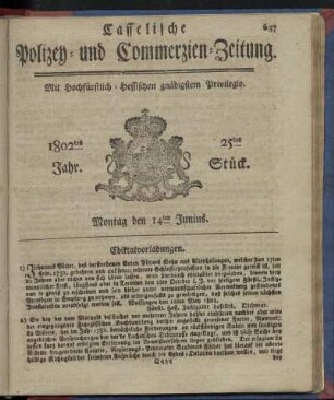 25tes Stueck, Montag den 14ten Junius 1802