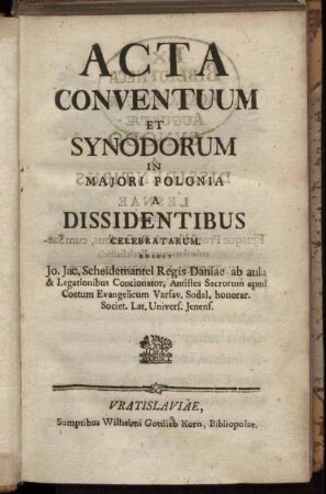 Acta Conventuum Et Synodorum In Maiori Polonia A Dissidentibus Celebratarum