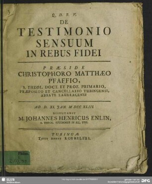 De Testimonio Sensuum In Rebus Fidei