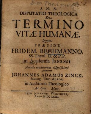 Disputatio theologica de termino vitae humanae