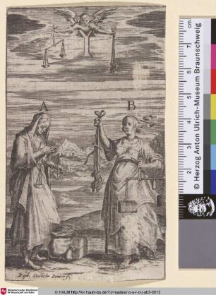 Y; [Zwei Frauen mit Waage; Personifications of Avaritia and Circumspectio]