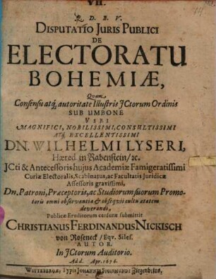 Disp. ... de electoratu Bohemiae
