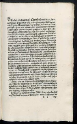 Als der hoichwirdigst Churfürst und herre/ herre Herman Ertzbischoff zu Cöllen ... mein gnedigster herre/ aus ursachen dere hoichbeschwerlichen und verderblichen zertrennung und zweyspalts ...