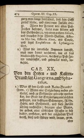 Cap. XX. Von den Heisen- und Kalten-Brand/ lat. Gangræna, und Sphacelsus.