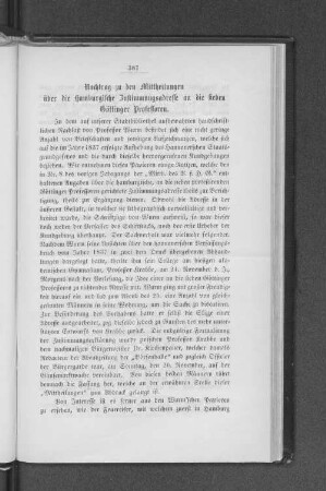 Nachtrag zu den Mittheilungen über die Hamburgische Zustimmungsadresse an die sieben Göttinger Professoren.
