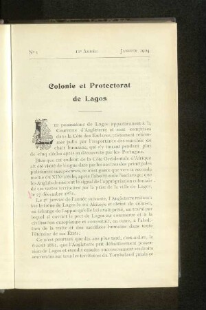 Colonie et Protectorat de lagos.