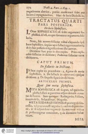TRACTATUS QUARTI. PARS POSTERIOR. De locis Sophisticis.