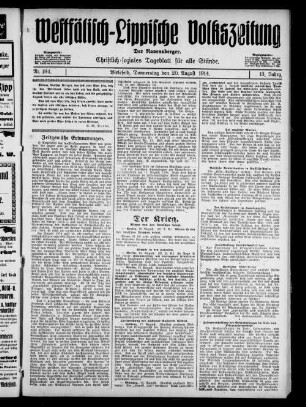 Westfälisch-Lippische Volkszeitung : der Ravensberger : christlich-soziales Tageblatt für alle Stände