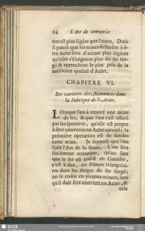 Chapitre VI. Des varietez des Manœures dans la Fabrique de l'Acier
