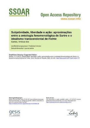 Subjetividade, liberdade e ação: aproximações entre a ontologia fenomenológica de Sartre e o idealismo transcendental de Fichte
