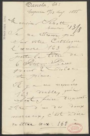 Brief an B. Schott's Söhne : 10.08.1885