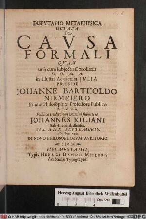Disputatio Metaphysica Octava De Causa Formali