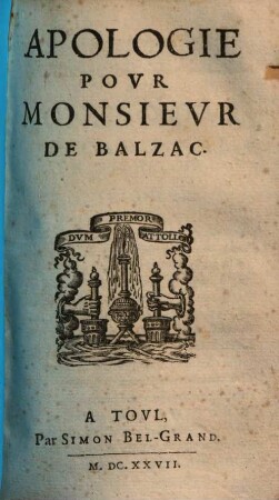 Apologie pour Monsieur de Balzac