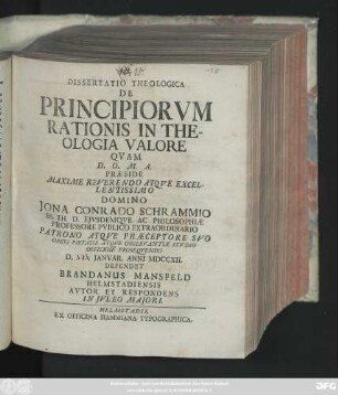 Dissertatio Theologica De Principiorvm Rationis In Theologia Valore