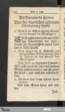 Die Vierzehende Lection. Von der innerlichen geheimen Offenbahrung Christi.