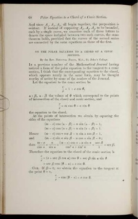On the polar equation to a chord of a conic section.