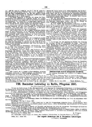 VIII: Deutscher Lehrertag zu Berlin, Pfingsten 1890