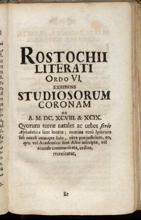 Ordo VI. Exhibens Studiosorum Coronam [...]