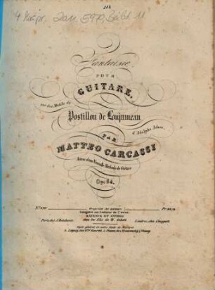 Fantaisie pour guitare sur des motifs du Postillon de Lonjumeau d'Adolphe Adam : Op. 64