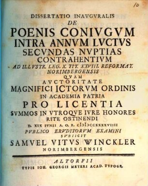 Diss. inaug. de poenis coniugum intra annum luctus secundas nuptias contrahentium
