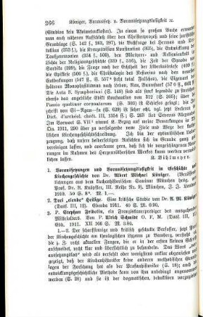 266-268 [Rezension] Koeniger, Albert M., Voraussetzungen und Voraussetzungslosigkeit in Geschichte und Kirchengeschichte