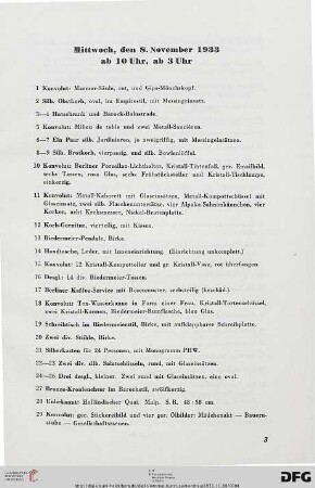 Mittwoch, den 8. November 1933 ab 10 Uhr, ab 3 Uhr (Nr. 1-701)