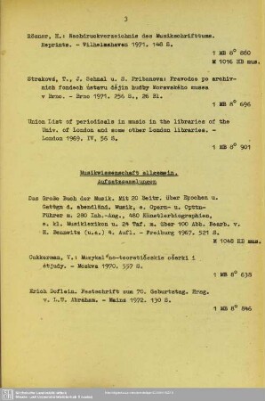 Musikwissenschaft allgemein, Aufsatzsammlungen