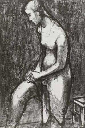 Mädchen, den Strumpf befestigend (verworfene Arbeit)
